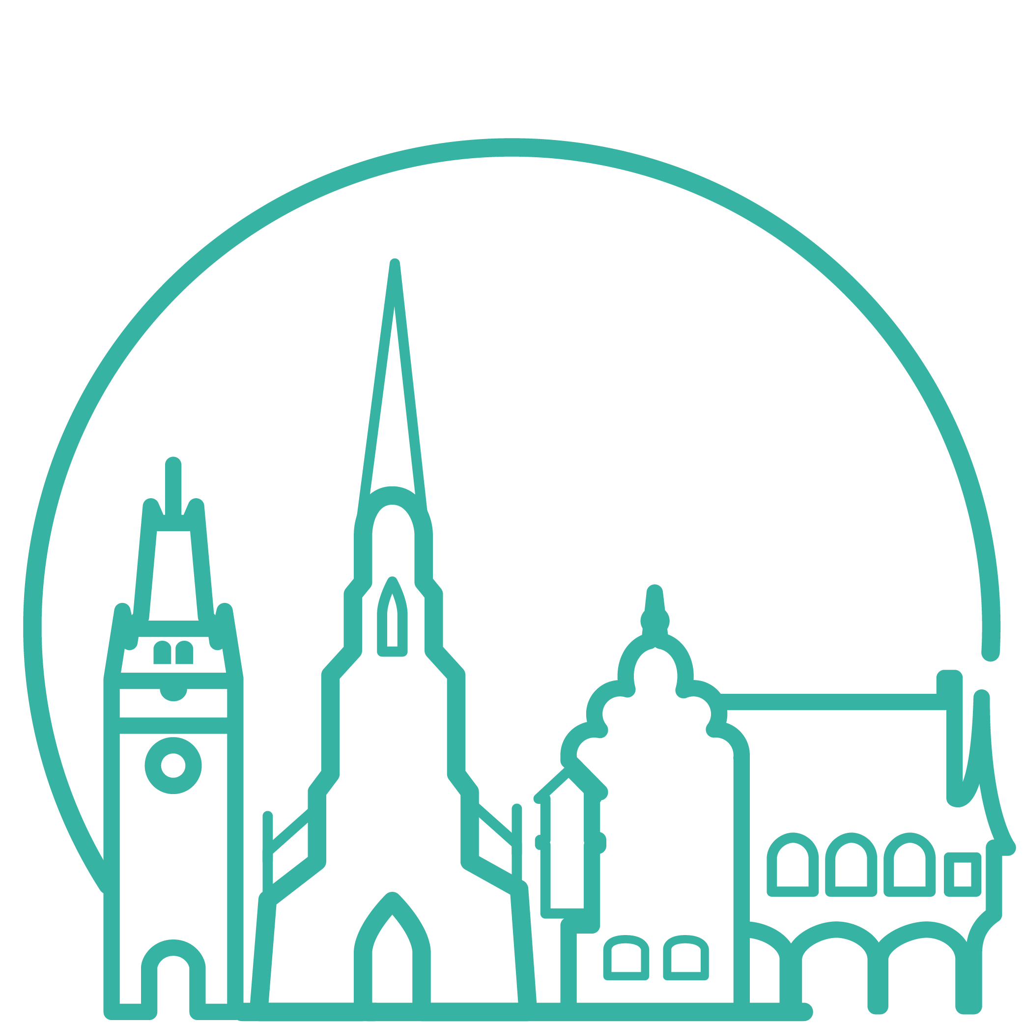 Auf dem Piktogramm sieht man die Sehenswürdigkeiten von Freiburg.