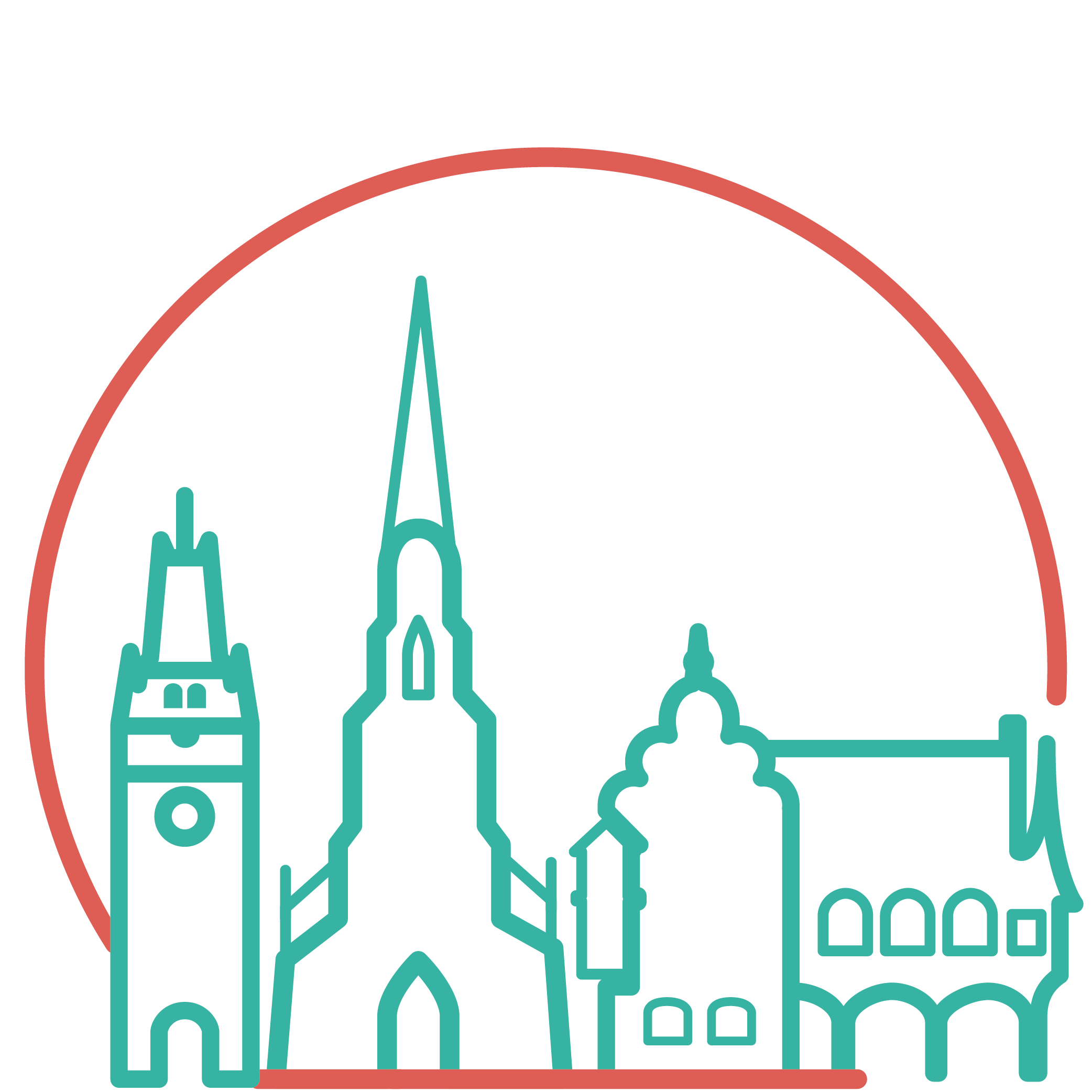 Auf dem Piktogramm sieht man die Sehenswürdigkeiten von Freiburg.