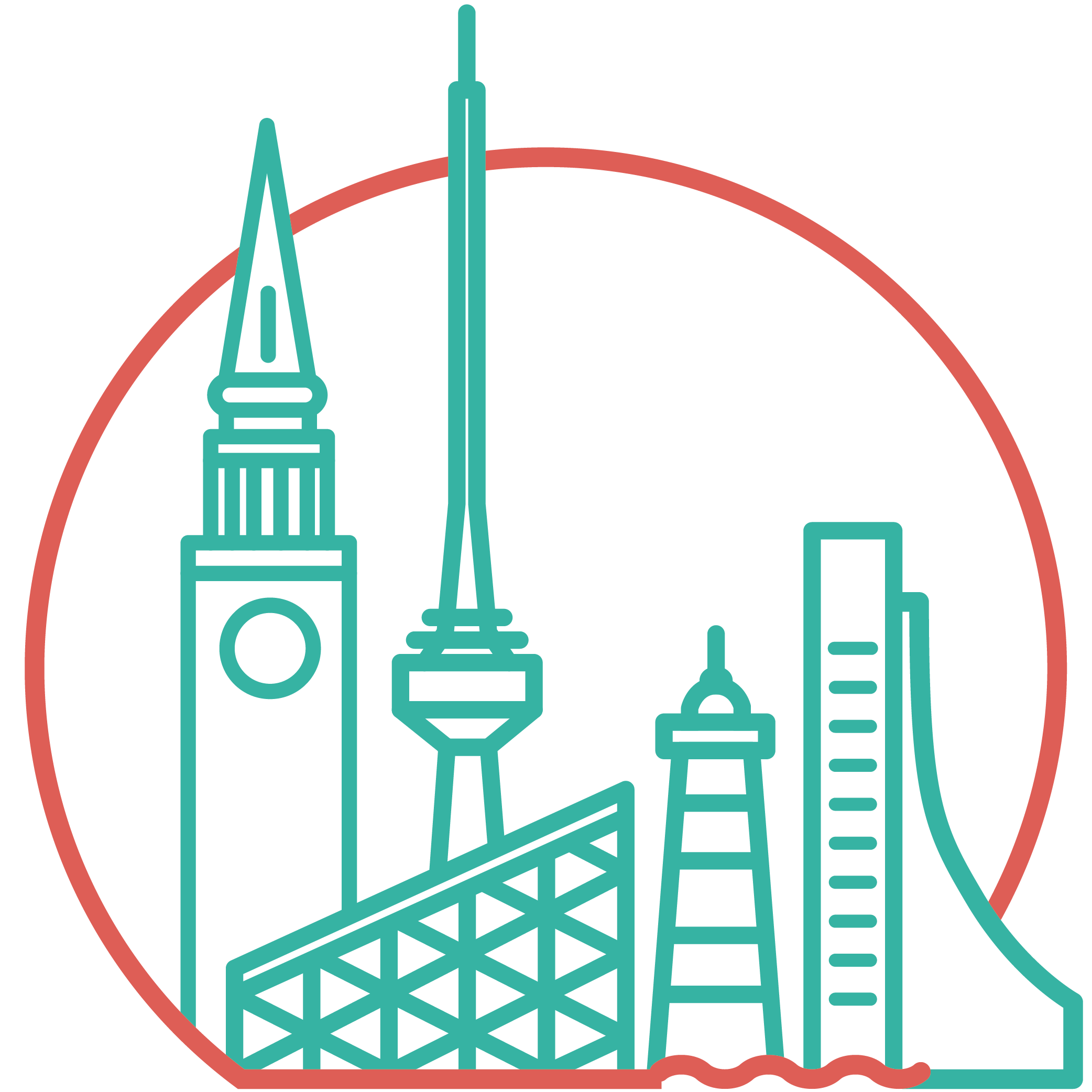 Auf dem Piktogramm sieht man die Sehenswürdigkeiten von Kiel.