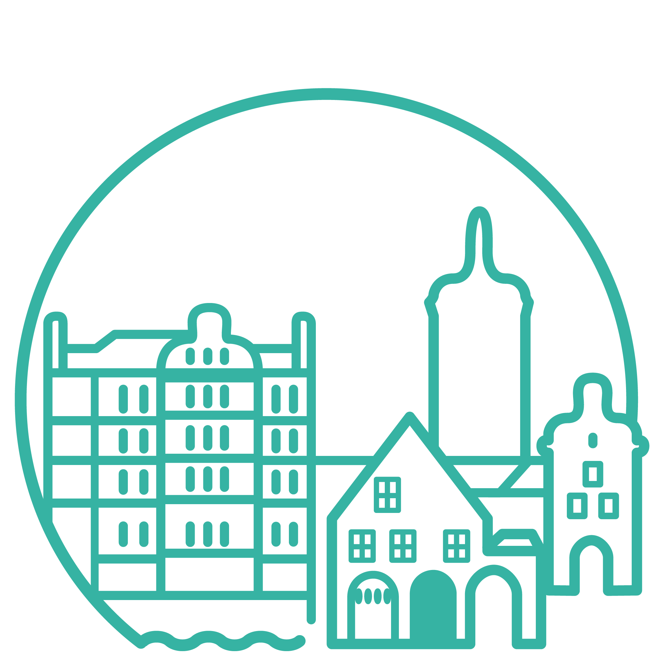 Auf dem Piktogramm sieht man die Sehenswürdigkeiten von Pirna.